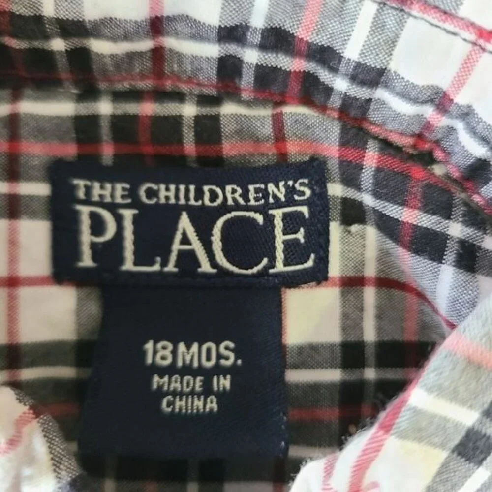 Children's Place long sleeve red white black plaid button down 18m